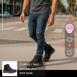 CLARKS / Wellman / Black Leather / Construction Boots / Size 9